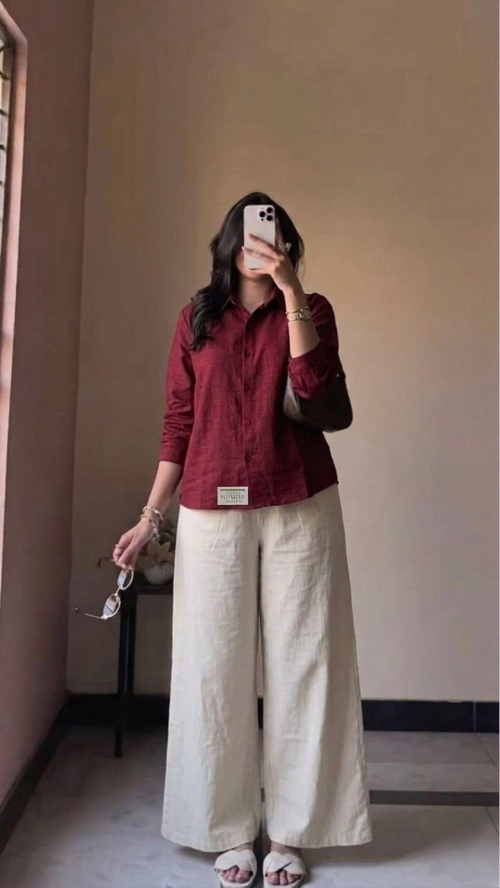 Wine Red Linen Co-Ord Set | Effortless Chic