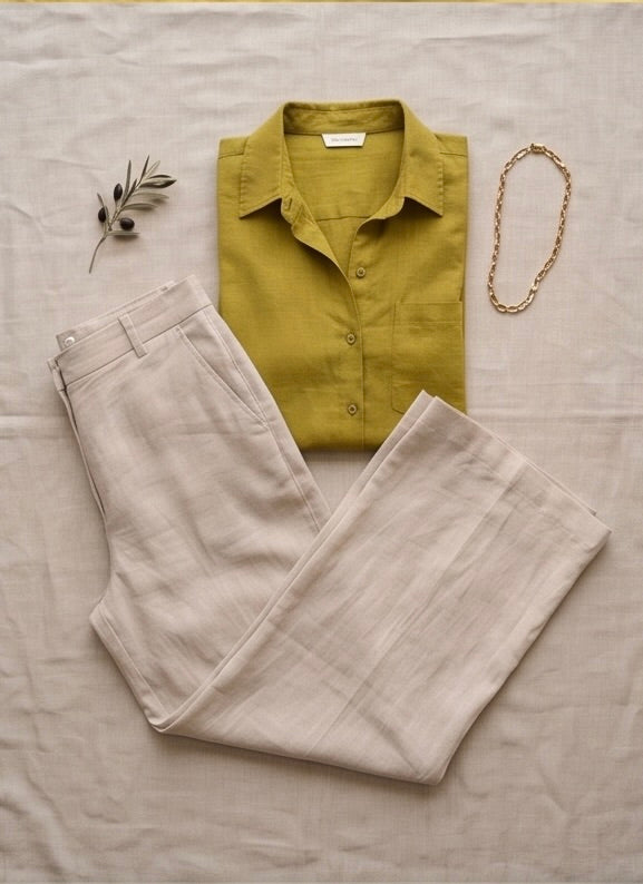 Olive Yellow Linen Co-Ord Set | Effortless Chic