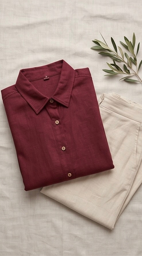 Wine Red Linen Co-Ord Set | Effortless Chic