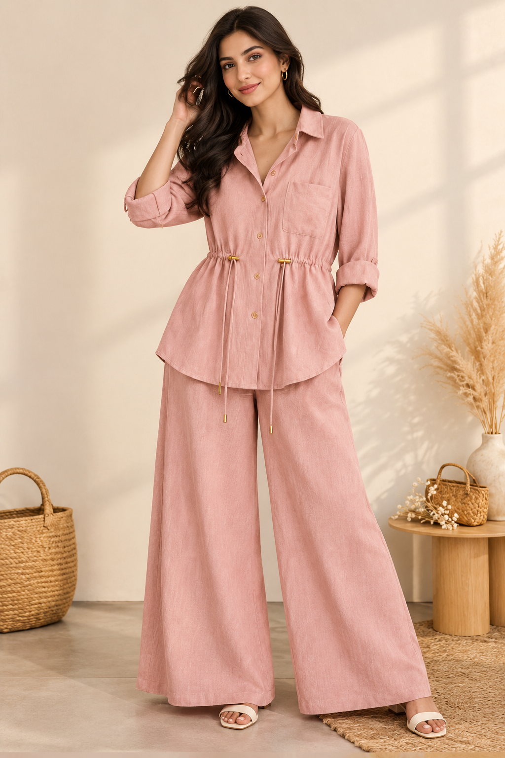 Luxe Breeze Pink Two-Piece Co-Ord Set