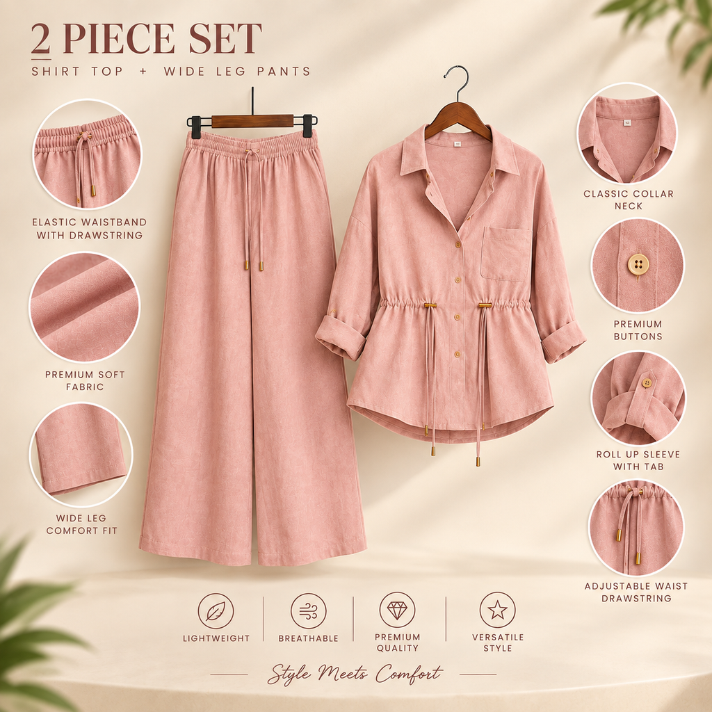 Luxe Breeze Pink Two-Piece Co-Ord Set