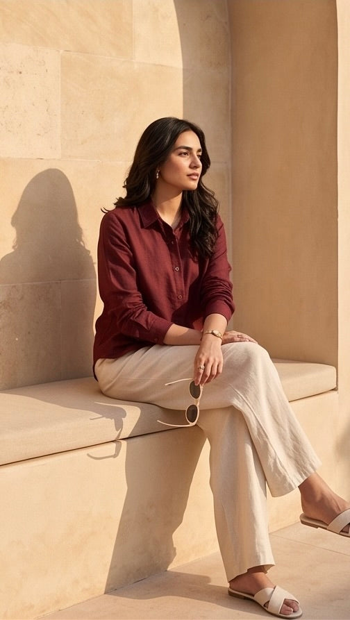 Wine Red Linen Co-Ord Set | Effortless Chic