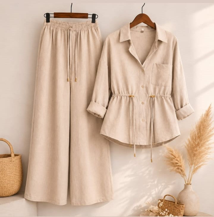 Luxe Breeze Cream Two-Piece Co-Ord Set